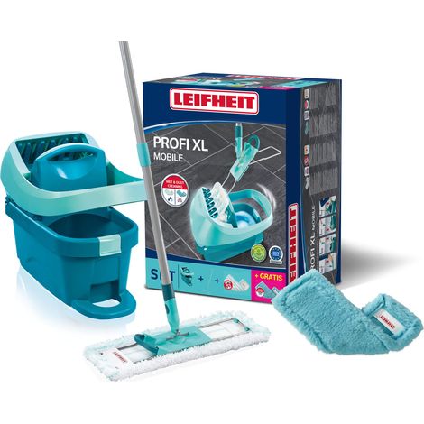 Leifheit – Set essore-housse Profi XL avec roulettes – Lave-sol 42 cm – Housse micro duo lavable 400 fois – Housse duster static pour nettoyage à sec (1/5)