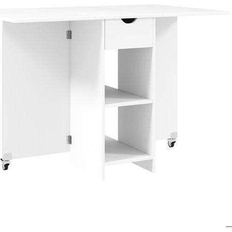 Table de Cuisine 114 x 70 x 75 cm pliable mobil 2 à 4 personnes compartiments ouverts 1 tiroir (1/5)