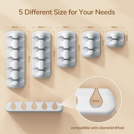 Organisateur de bureau avec clips pour câbles - Lot de 5 - Support de câble fixe en silicone-AquaForge (1/4)