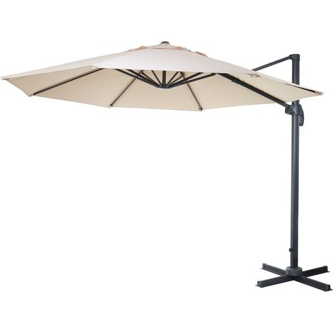 Gastronomie-Ampelschirm HHG-547, Sonnenschirm, rund Ø 3,5m Polyester Alu/Stahl 26kg creme ohne Ständer, drehbar