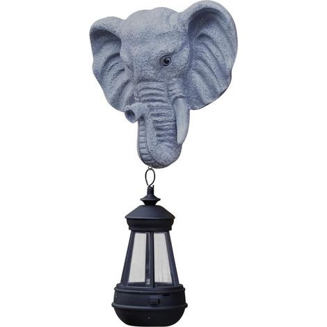 Garden Lamp, Solar Powered Lantern, Charming Resin Elephant Light, Resin Warm Ambient Glow, Auto Photosensitive Control for Patio, Pathway, Front Door, 7.48x2.95x12.6 Inches Gray (1/5)