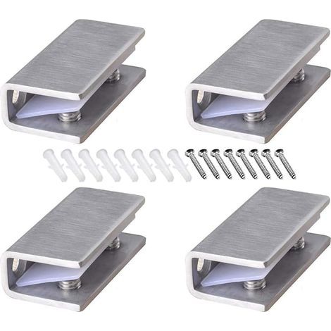 Pince à Verre en Acier Inoxydable 4 Pièces Support D'étagère en Verre Réglable Pince à verre Rectangulaire de 8-12 mm d'Épaisseur Pince à Verre Inox pour Balustrade Escalier Salle Bains, avec Vis (1/5)