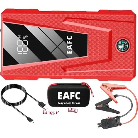 Avviatore di emergenza per auto, corrente di picco 1200A, ricarica USB, elegante borsa rossa (1/2)