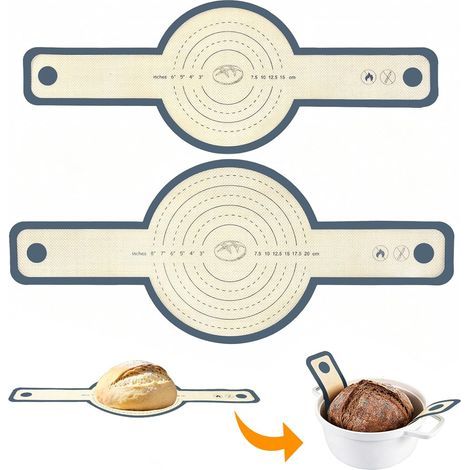 Lot de 2 Élingues à Pain, Réutilisable, Outils pour Transvaser la Pâte, Tapis Cuisson Silicone, Tapis de Cuisson du Pain, Conception à Longue Anse, Anti-Adhésif et Facile à Nettoyer (1/5)
