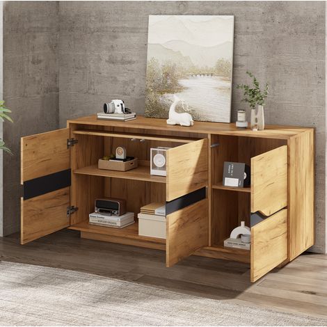 Sideboard Schrank Aufbewahrung 140 cm Holz Schwarz OKMYHOME (1/5)