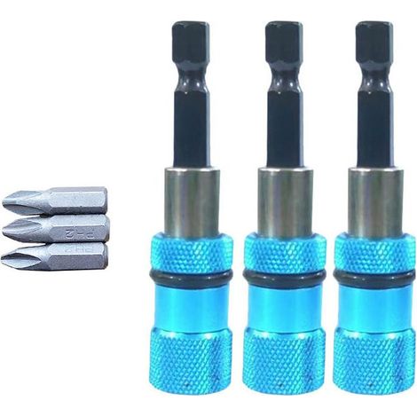 3 pcs porte-embout pour cloison sèche, tige hexagonale 1/4 pouce, réglage profondeur vissage, compatible perceuses filaires et sans fil, acier CRV (1/4)