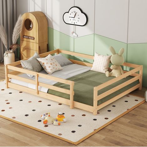 Bett Kinderbett bodentief 140x200 Kiefer natur HAVRYA (1/5)