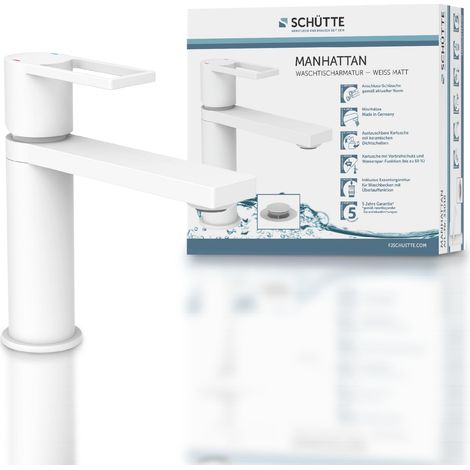 Robinet de lavabo avec bonde de vidage, mitigeur de salle de bain, mitigeur monocommande de salle de bain avec bouchon de vidange pop-up, mitigeur lavabo, blanc (1/5)
