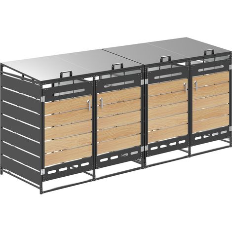 ELVMI Mülltonnenbox mit 4 Fächern, Hydraulikdeckeln, Belüftung und Türschlössern aus Eisen in Schwarz (1/5)