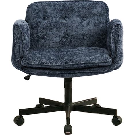 Silla de oficina giratoria azul de tela con altura ajustable y reposabrazos plegables (1/5)