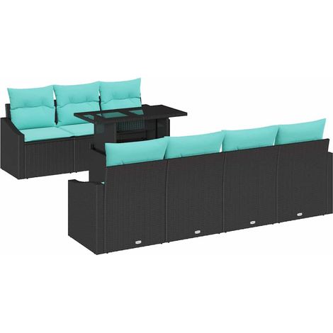 Garden Sofa Set 8 pcs Black and Blue Poly Rattan vidaXL (1/5)