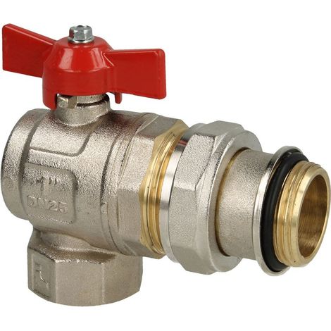 Robinet équerre laiton 1’’ FF x 1’’ FM avec raccord et poignée papillon rouge