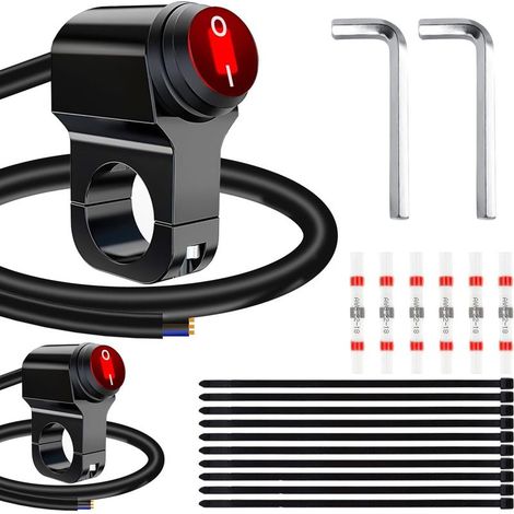 CNC-gefräster, roter, wasserdichter Aluminium-Lenkerschalter für Motorräder – 22 mm (7/8 Zoll) LED Ein/Aus für ATV/UTV-Nebelscheinwerfer – 2 Stück (1/5)