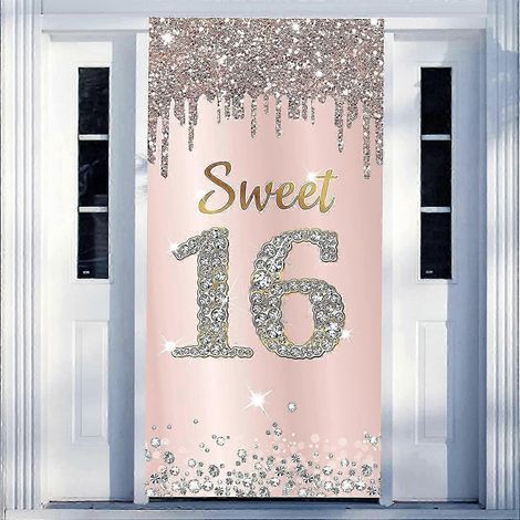 Décoration de porte pour un anniversaire de 16 ans (fille), bannière rose et or, panneau « Joyeux 16e anniversaire » Walkbee 4010 B 2025 (1/5)
