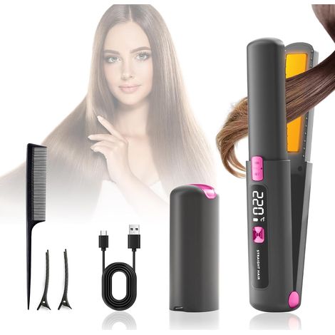 Plancha de pelo, plancha de cerámica con turmalina, plancha profesional, cuidado del cabello, cerámica, pantalla LCD, 6 ajustes de temperatura de 160 a 220 °C, apta para todo tipo de cabello (gris). (1/5)