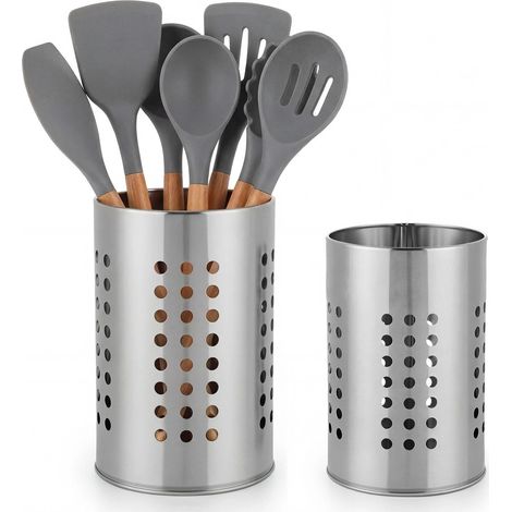 Lot de 2 Pot Ustensiles Cuisine Porte Ustensiles Cuisine en Acier Inoxydable Egouttoir Couvert Verticalen Rangement Pot Ustensile Rond pour Couteau Fourchette Cuillère Baguettes (1/5)