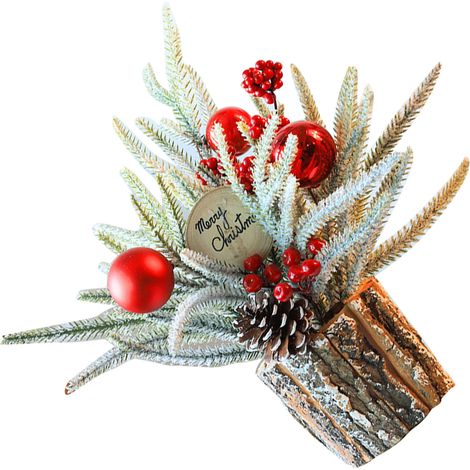 Sapin de table Noël 35 cm base tonneau bois écorce déco ornement artificiel bouquet pour maison hôtel bureau plaque bois (1/4)