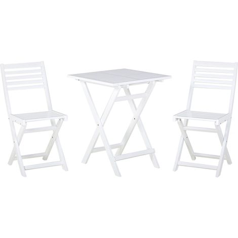 Conjunto bistró de jardín blanco de madera de acacia 3 piezas plegable diseño moderno Fiji (1/5)