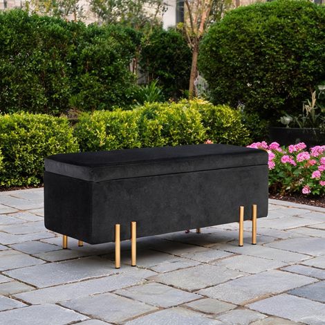Coffre à banc de rangement avec coussin en tissu noir 100 x 40 x (1/5)