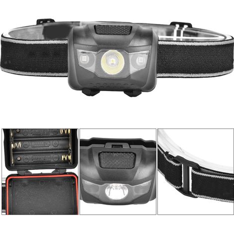 Lampe frontale LED 3W rouge et blanche pour pêche, randonnée, escalade et activités extérieures