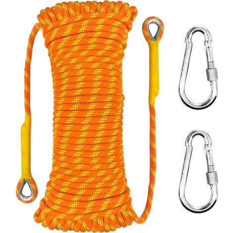 1 Corde Statique, 10mm, Polyester Nylon, 2 Mousquetons Acier, Escalade Sauvetage Travaux Hauteur