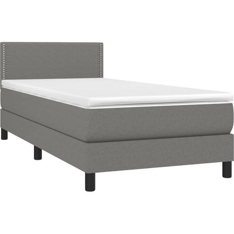 Struttura letto LED con testiera materasso a molle 90x200 cm tessuto grigio scuro TDL0209361