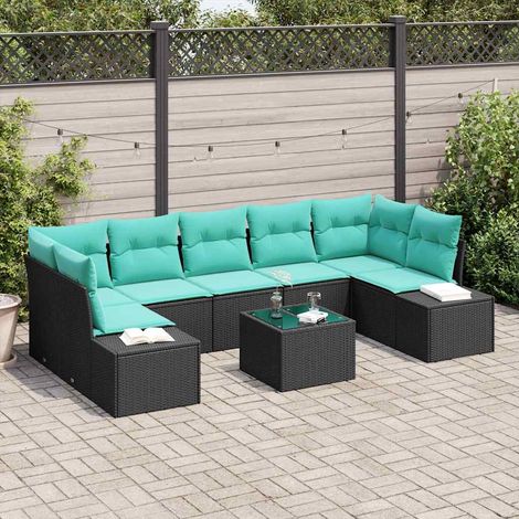 vidaXL Set Divano da Giardino 8 pz Nero e Turchese polyrattan (1/5)