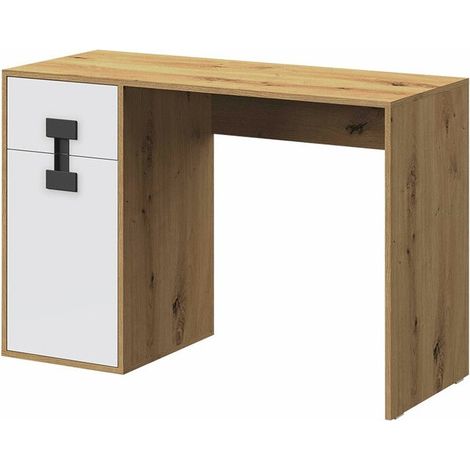 Mesa de oficina Florevi 100, Mate blanco + Roble Artisan, Con puertas, Con cajones, Número de puertas: 1, Número de cajones: 1, 82x120x50cm