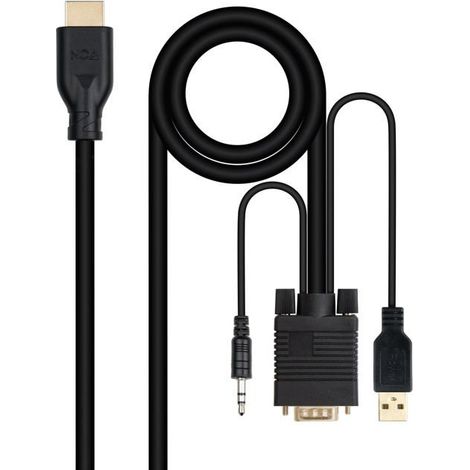 Convertisseur VGA vers HDMI - Nano Cable - 1,8 m - Noir - 1920x1080@60Hz - Audio Jack 3,5 mm - USB-A pour alimentation (1/4)
