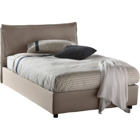 Talamo Italia Letto piazza e mezza Agata, Letto contenitore con rivestimento in tessuto, 100% Made in Italy, Apertura frontale, con materasso Cm 120x200 incluso, Tortora, con imballo rinforzato