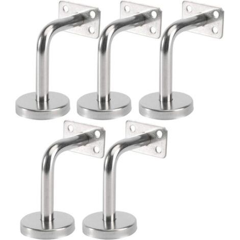 QORVA-Lot de 5 Support Main Courante Inox - Murale Supports de Main Courante pour Escalier Exterieur Intérieur, Rampe Escalier Bois, Rail D'escalier (6x8x5cm/2.7x3.1x2.0in)
