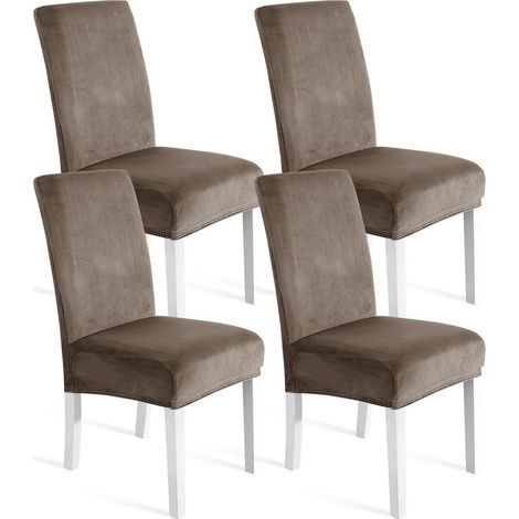 Stuhlhussen Samt 4er Set, Stretch, Khaki, Waschbar, Kratzfest (1/5)