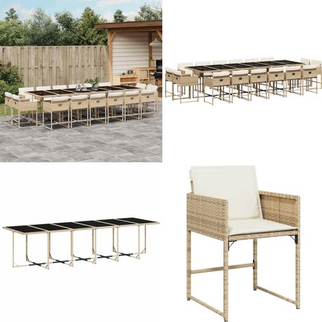 Ensemble à manger de jardin et coussins 17 pcs beige - Meubles De Jardin - Salon De Jardin - Set De Jardin - Résine Tressée - Mobilier D'extérieur - Home & Living (1/5)