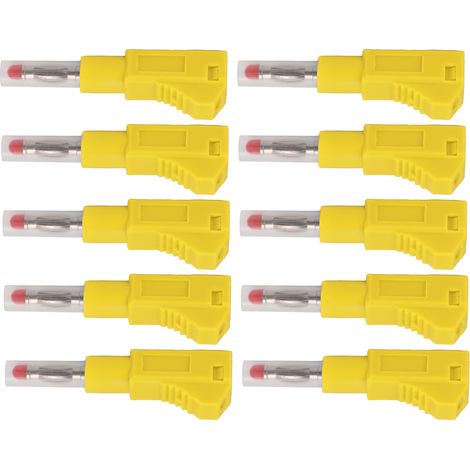 Lot de 10 fiches bananes télescopiques 4 mm CAT II 600 V 32 A, gaine PE, pour équipements numériques 3C de sécurité industrielle, couleur jaune (1/5)