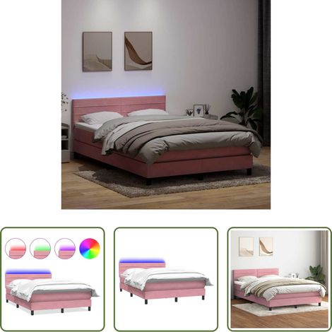 Matratze - Boxspringbett mit Matratze & LED Rosa 140x220 cm Samt (1/5)