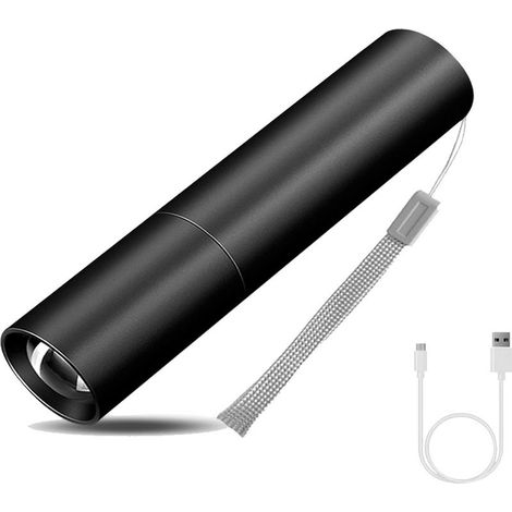 Lampe Poche LED Rechargeable USB - 3 Modes, Étanche, Mini Lampe de Poche (Noir) (1/5)