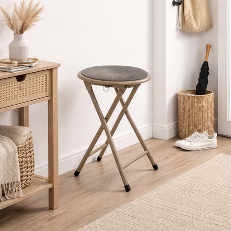 Küchen Klapphocker 30cm mit Samtpolster-YK1200700-Beige (1/5)
