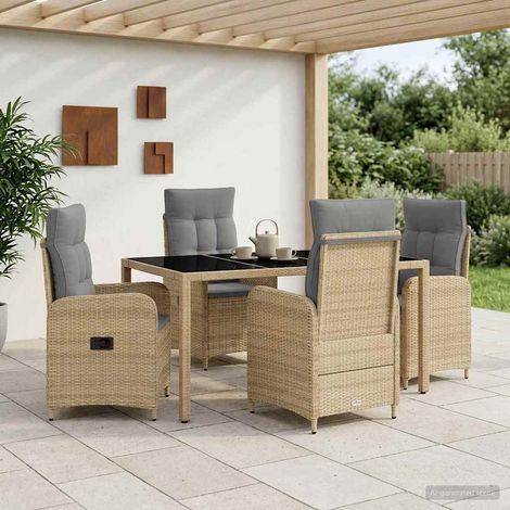 vidaXL Outdoortisch-Set 5 pcs Beige und Hellgrau 150 x 90 x 75 cm (1/5)