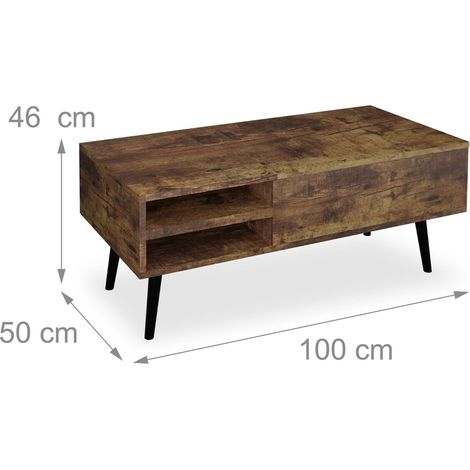 Tavolino da salotto rettangolare sollevabile pratico 100 x 60 x 45 cm in legno marrone scuro 130015737