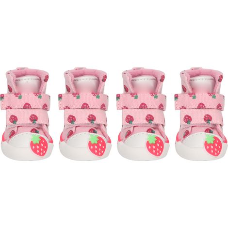 Chaussures pour chien antidérapantes en toile respirante, jolies bottes pour petits chiens, motif fraise, Teddy Bichon Pomeranian 3