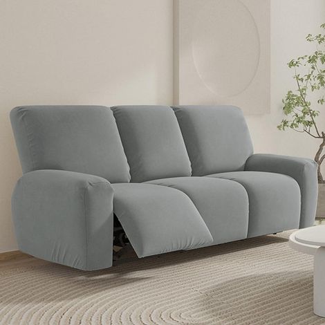 1 Seater Stretch Recliner Chair Cover, Electric Recliner Chair Cover with Pocket, 8 Piece Washable Furniture Protector for Recliner Sofa (Grey, 3 Seaters) (1/5)