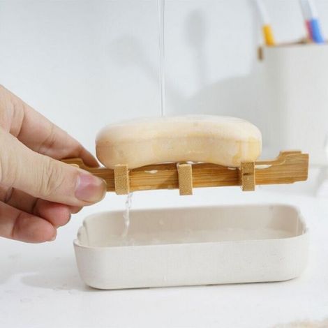 Porte-Savon - Bambou Naturel Biodégradable - Plateau de Drainage Surélevé - Pour Salle De Bain Et Cuisine - 1 Pièce (1/5)