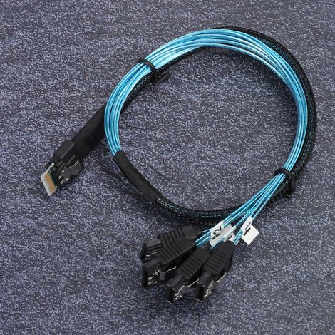 Câbles internes SFF 8654 vers 4 SATA, adaptés aux systèmes de stockage serveur, interface haut débit 12 Gbps, technologie série, connexion fiable et structure flexible. (1/4)