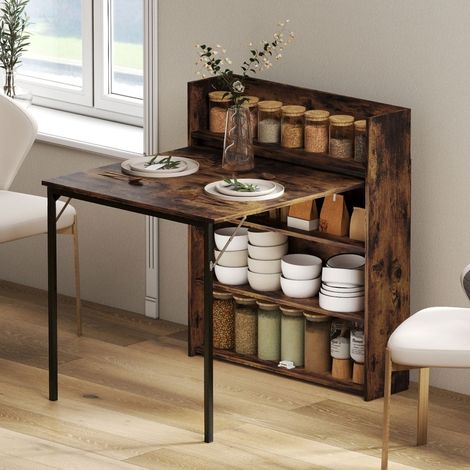 DESMIU Table extensible avec 3 niches, plateau rabattable, pieds réglables et anti-basculement, pour cuisine, style industriel (1/5)