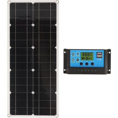 Panneau solaire 30 W étanche IP65 12 V/24 V haute puissance adaptative avec protection contre la surcharge pour camping-car, voiture, bateau, remorque, contrôleur 10 A (1/5)