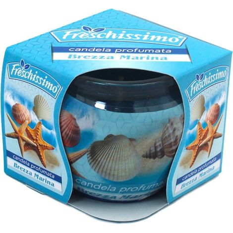 TrAdE Shop Traesio - Set 2pz Candela Profumata Alle Brezza Marina Vasetto Vetro Decorato Ambienti 85gr 473847 -