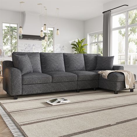 L-förmiges Ecksofa aus Chenille-Stoff – 280 x 136 x 82 cm – Modulares 4-Sitzer-Sofa mit Chaiselongue und Stauraum – Grau (1/5)