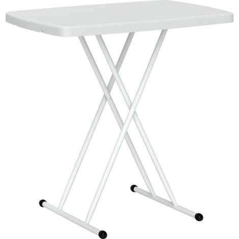 Tavolino da Giardino Pieghevole 76x50x74 cm con Altezza Regolabile in Metallo e HDPE Bianco (1/5)