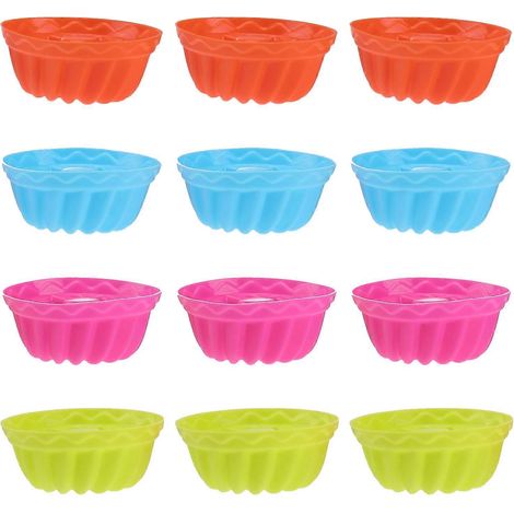 12 moules à gâteaux ronds en silicone pour mousseline, outils de pâtisserie pour desserts mousseline (couleurs aléatoires)-6.50X6.50X3.00CM (1/4)