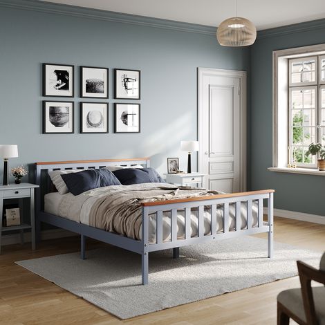 ELEGANT Bed Frame Pine Wood Wooden Slat Support Platform Bed Planking Thickness 12MM Grey 137x190 (1/5)